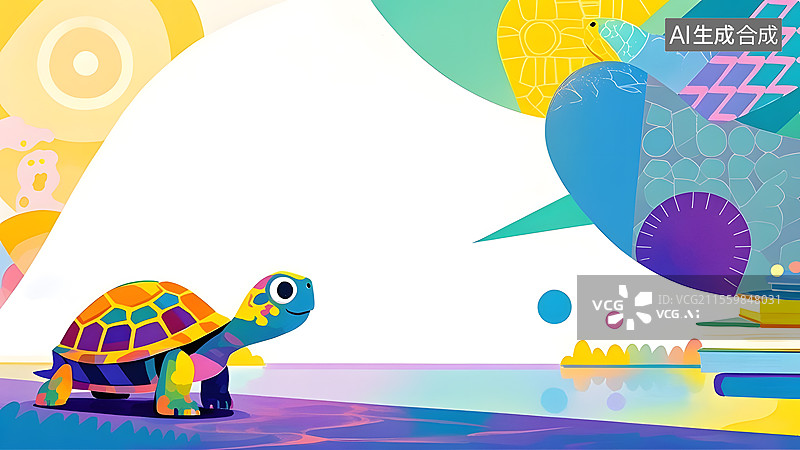 【AI数字艺术】2D卡通乌龟趣味绘本插画左下图片素材