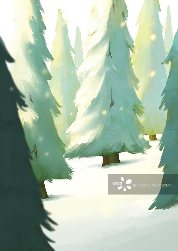 下雪的森林背景插画图片素材