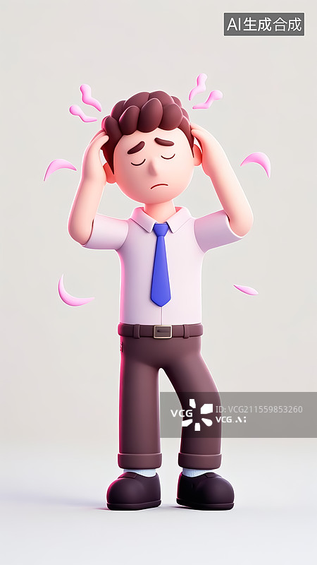 【AI数字艺术】年轻人头痛三维插画图片素材