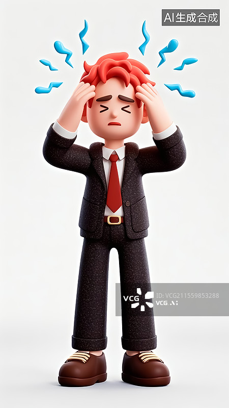 【AI数字艺术】年轻人头痛三维插画图片素材