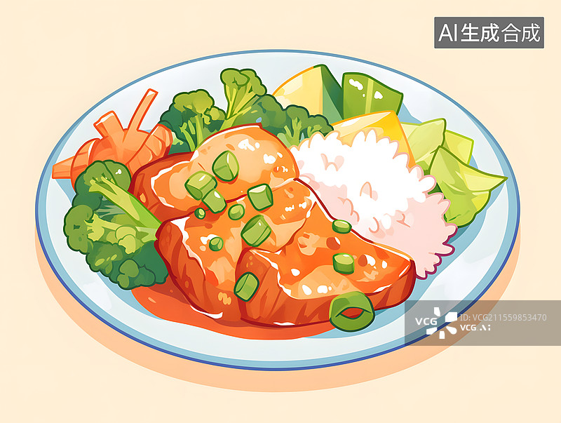 【AI数字艺术】健康美味的中式午餐美食插画图片素材