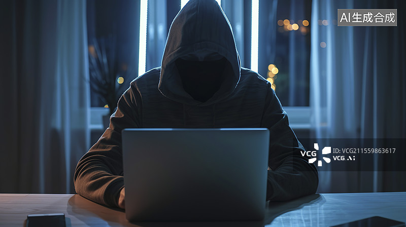 【AI数字艺术】夜间匿名用户使用笔记本电脑图片素材