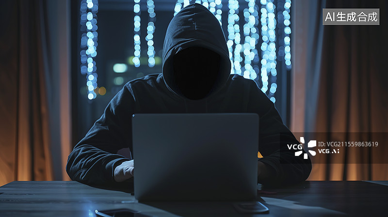 【AI数字艺术】夜间匿名用户使用笔记本电脑图片素材