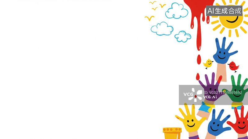 【AI数字艺术】2D卡通居右多彩手印与笑脸图片素材