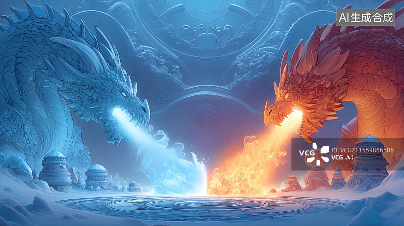 【AI数字艺术】3D红龙蓝龙对战图片素材