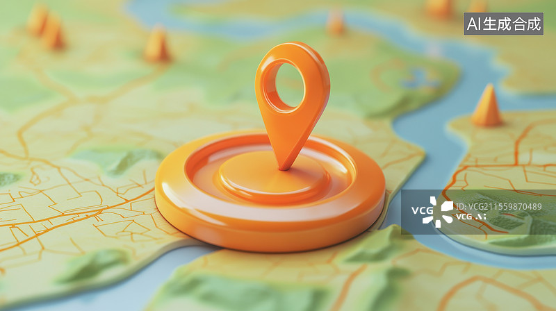 【AI数字艺术】地图上的定位指针图片素材