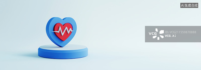 【AI数字艺术】3D医疗桃心心跳心电图元素图图片素材