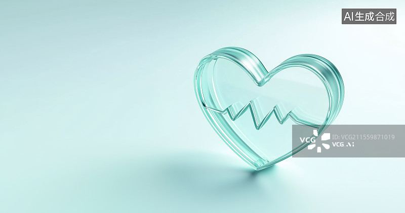 【AI数字艺术】3D医疗桃心心跳心电图元素图图片素材