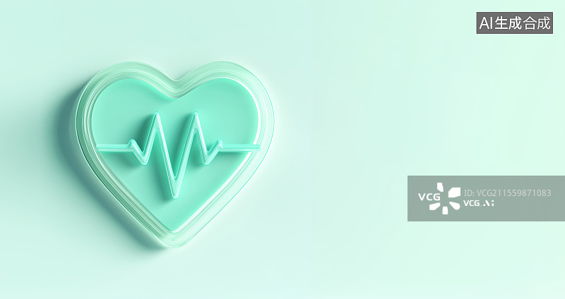 【AI数字艺术】3D医疗桃心心跳心电图元素图图片素材