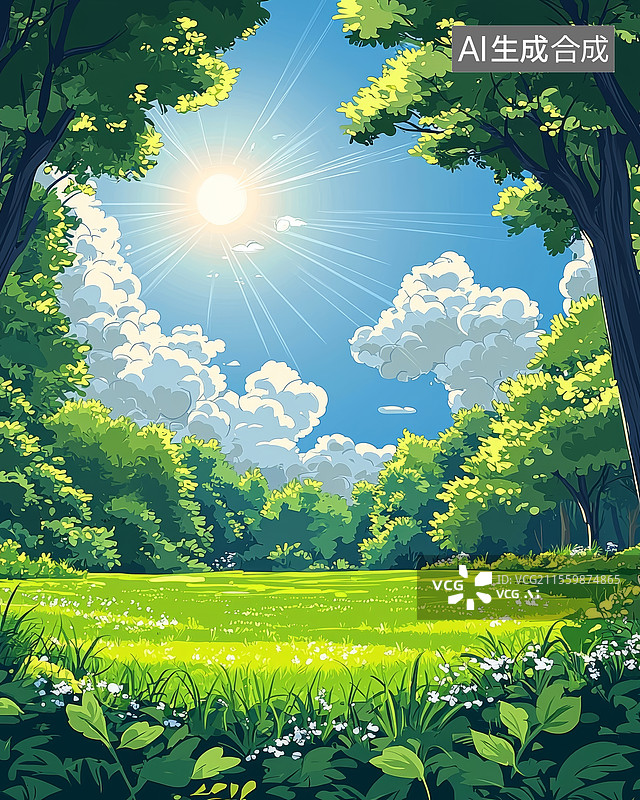 【AI数字艺术】春天依山傍天的湖景图片素材