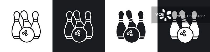 保龄球图标集，黑白色彩图形图片素材