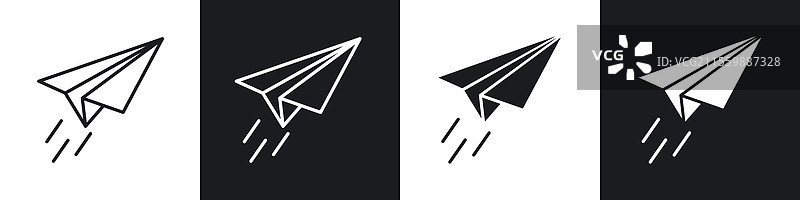 黑白色纸飞机图标集图片素材