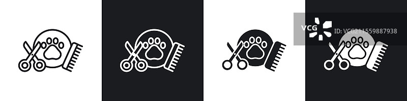 宠物美容图标集，黑白色调图片素材