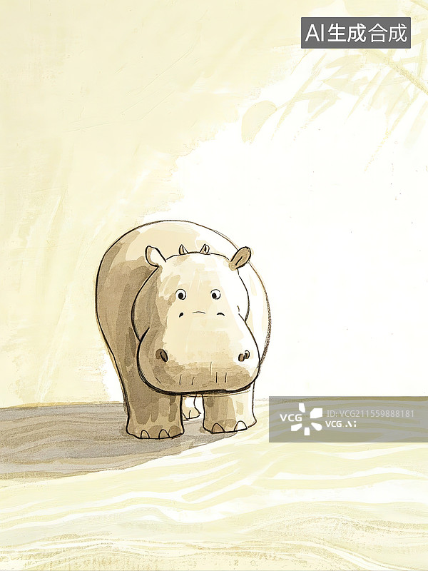 【AI数字艺术】绘本插图动物河马图片素材