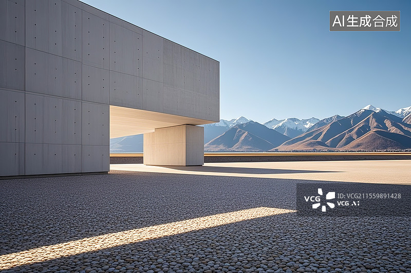 【AI数字艺术】混凝土风格的建筑广场和山脉汽车广告背景图片素材