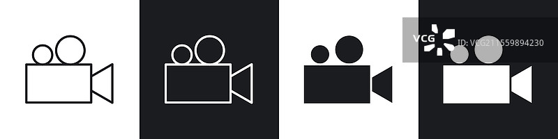 黑白色调的视频摄像机图标集图片素材