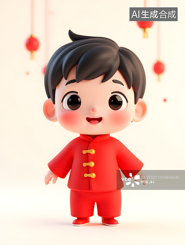 【AI数字艺术】庆祝农历春节的小孩扁平插画图片素材