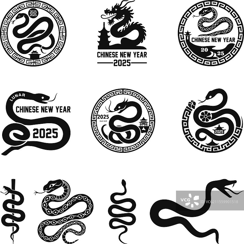 2025年中国新年蛇年标志，生肖图案图片素材