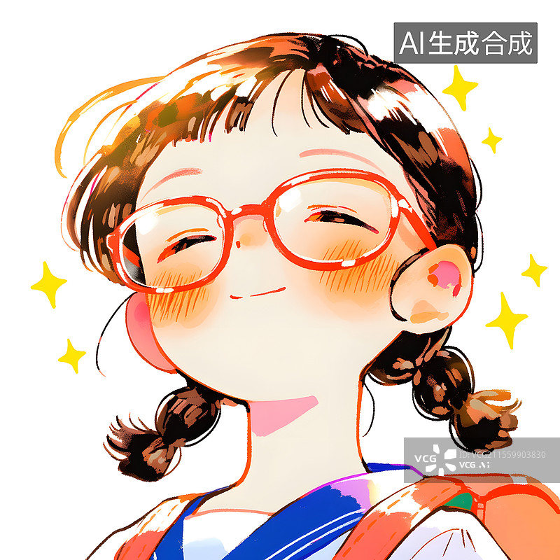 【AI数字艺术】卡通小清新的女孩扁平插画图片素材