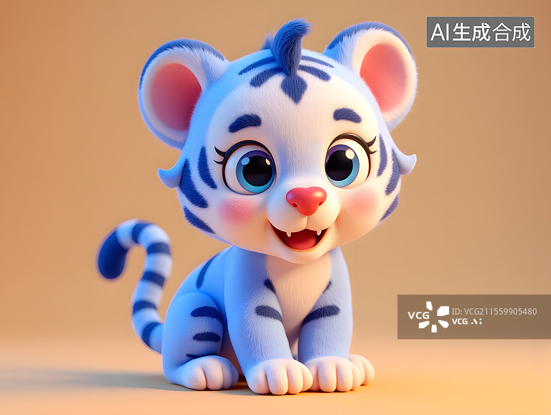 【AI数字艺术】卡通十二生肖的虎年IP形象3D插画图片素材