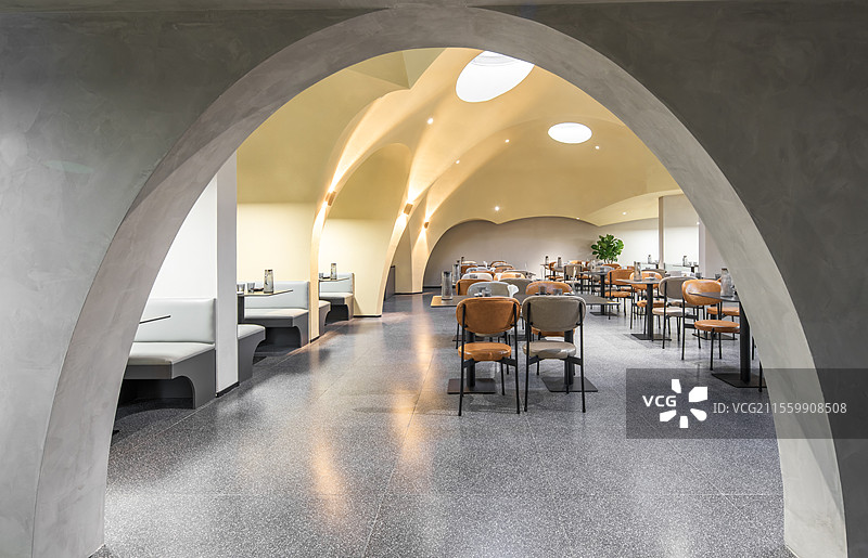 现代洞穴装修风格的餐厅，西餐厅，酒店，饭店，咖啡馆图片素材