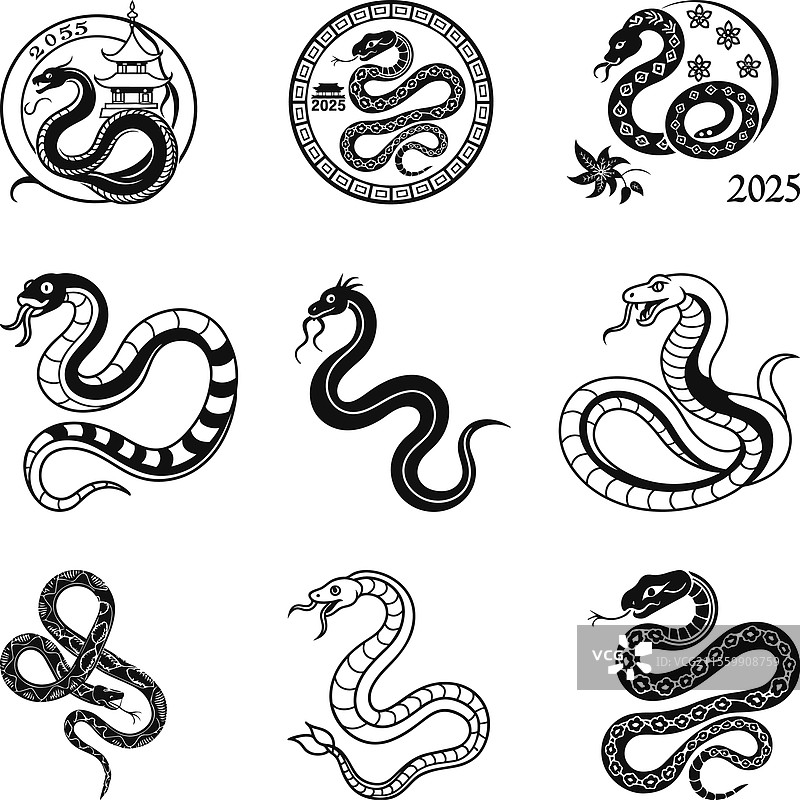 2025年中国新年蛇年标志，生肖图案图片素材
