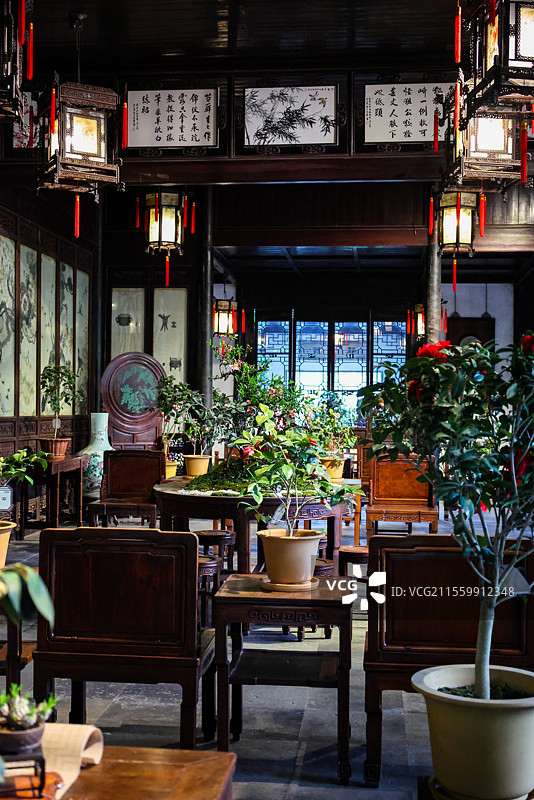 春天苏州古典园林之留园的各种花窗合集图片素材