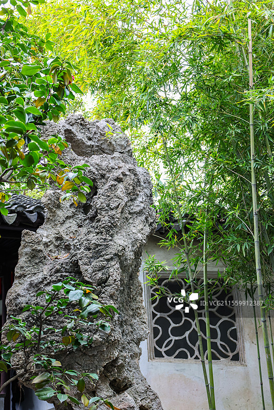 春天苏州古典园林之留园的各种花窗合集图片素材