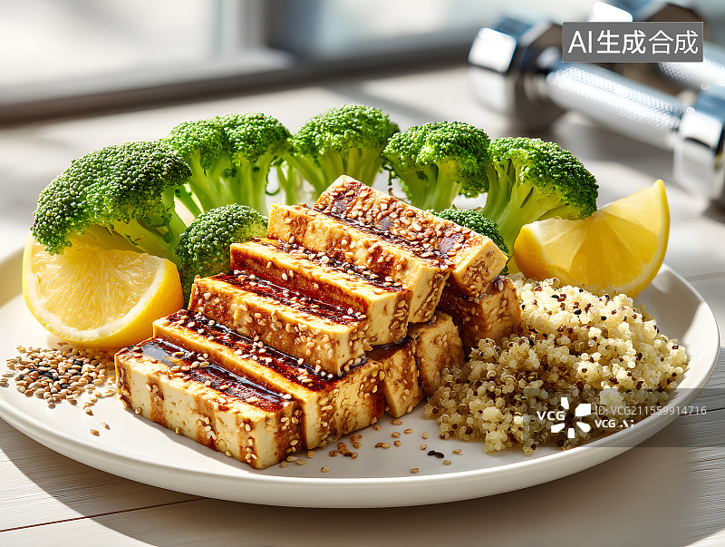 【AI数字艺术】低脂豆腐健身餐：高蛋白轻食搭配图片素材