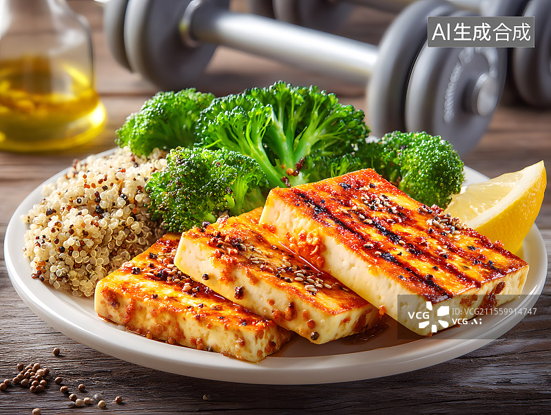 【AI数字艺术】低脂豆腐健身餐：高蛋白轻食搭配图片素材