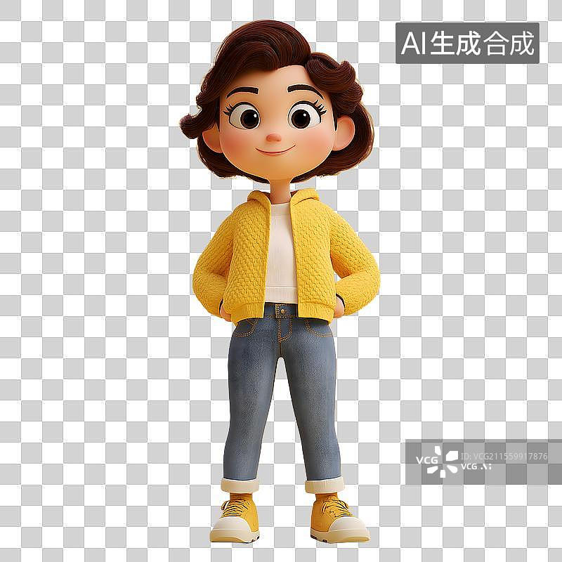 【AI数字艺术】3D卡通穿着黄色衣服女孩图片素材