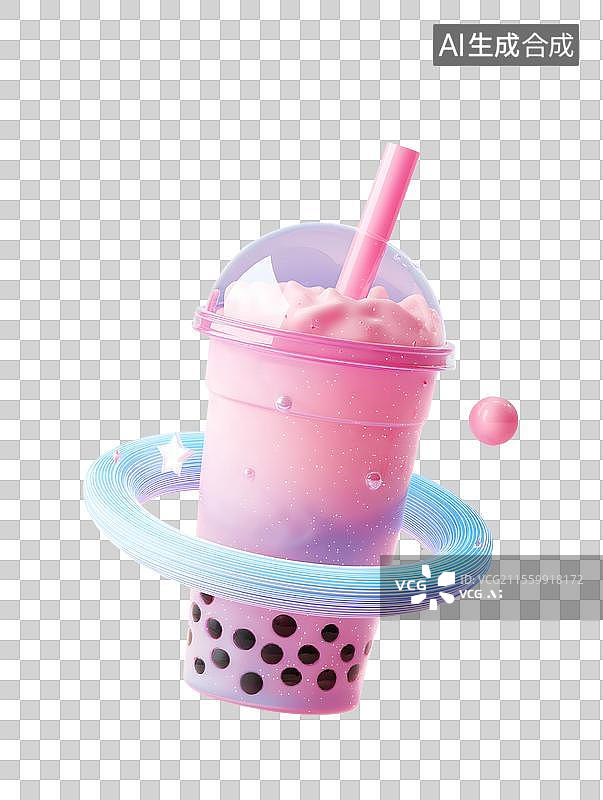 【AI数字艺术】3D卡通粉色珍珠奶茶图片素材
