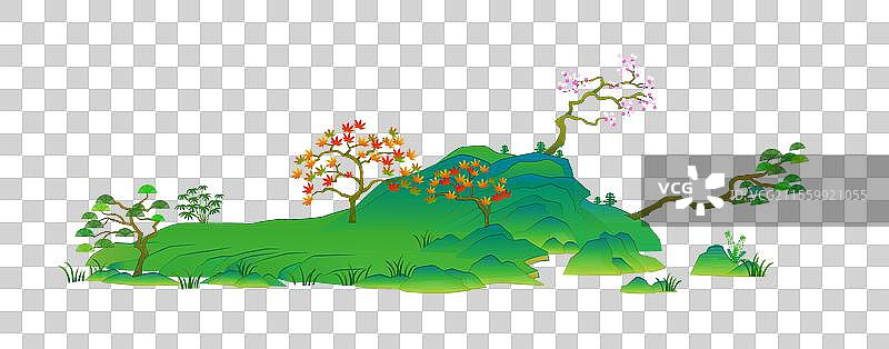 青绿山川国潮插画图片素材