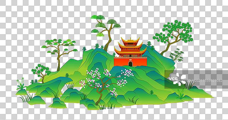 岳阳楼山川青绿插画图片素材