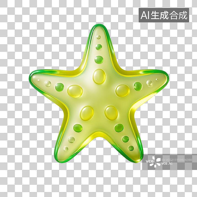 【AI数字艺术】3D渲染，透明磨砂玻璃质感可爱的卡通海星，海星，夏天海洋沙滩动物免抠元素图片素材