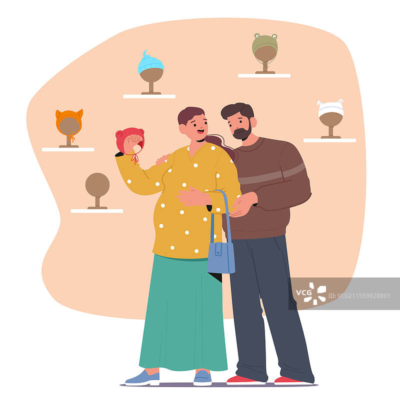 快乐的孕妇与丈夫一起购物为宝宝准备物品图片素材