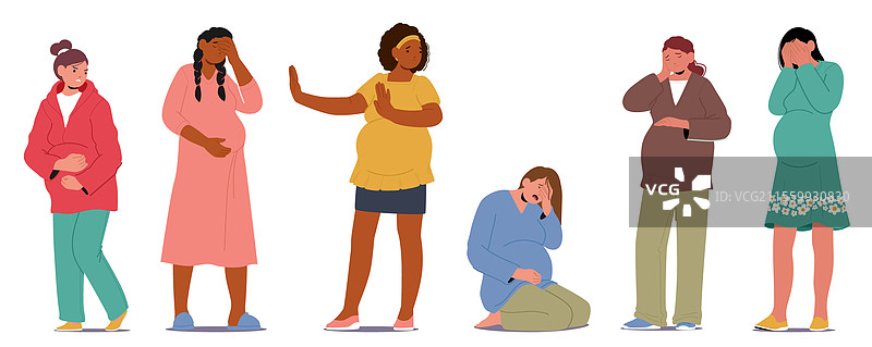 感到压力和悲伤的孕妇正在关注健康图片素材