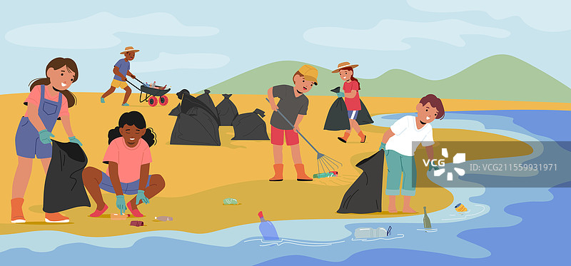 小学生卡通角色在打扫卫生图片素材