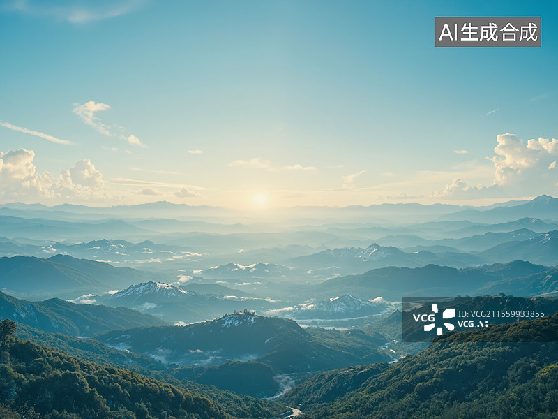 【AI数字艺术】山川日出图片素材