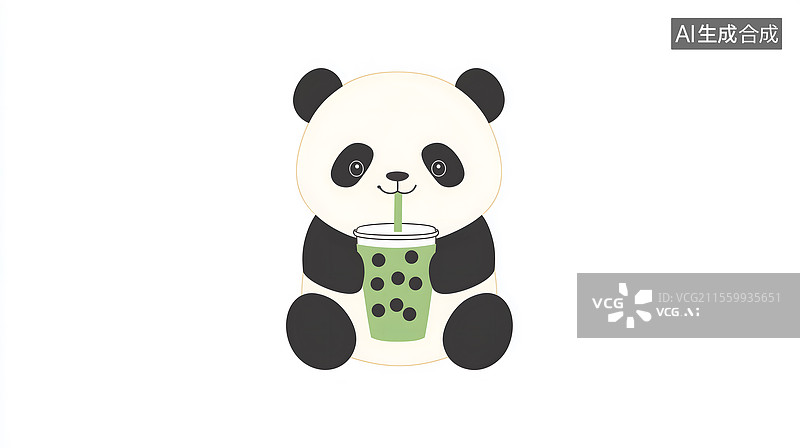 【AI数字艺术】萌趣熊猫与珍珠奶茶图片素材