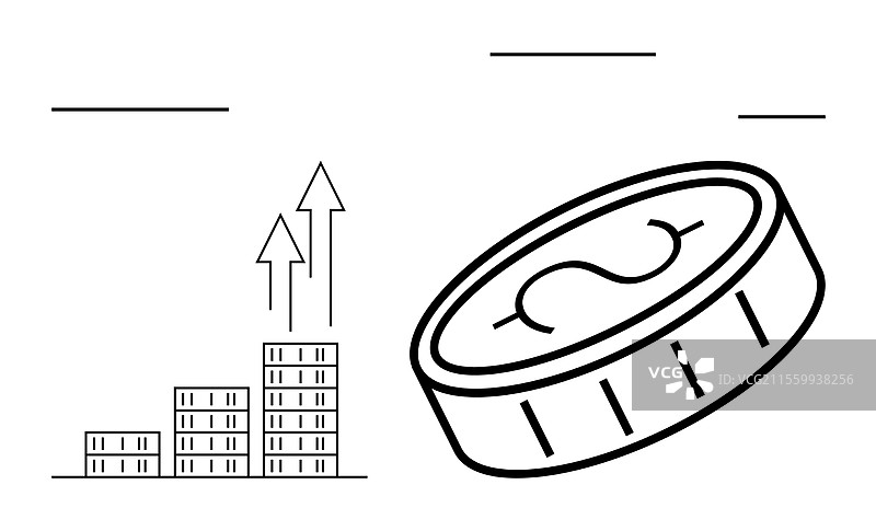 带有增长图表和箭头象征的硬币图片素材
