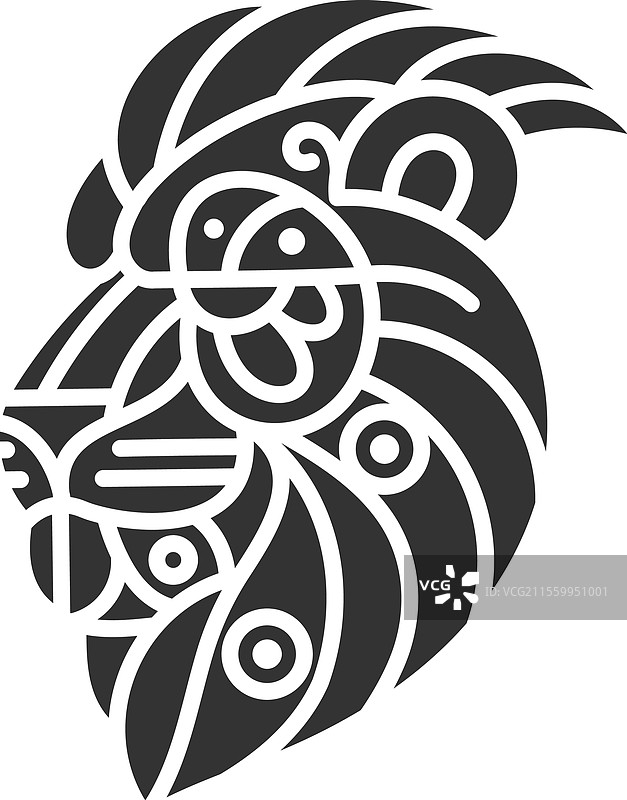 风格化的黑白狮子头侧面轮廓图片素材