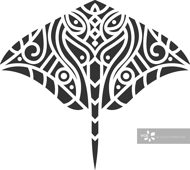 黑白部落风格的黄貂鱼图片素材