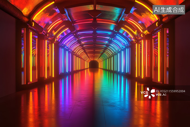 【AI数字艺术】霓虹灯走廊图片素材