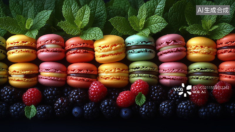 【AI数字艺术】马卡龙法式小圆饼图片素材