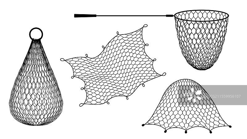 孤立的渔网陷阱和拖网或鱼缸图片素材