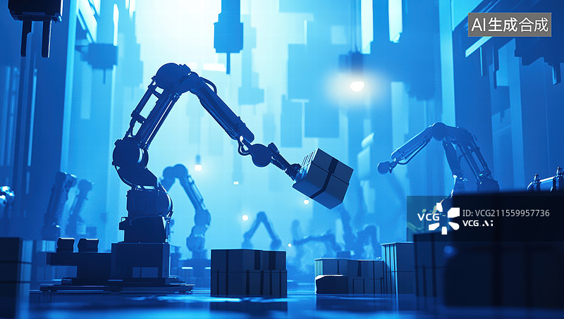 【AI数字艺术】制造,视角,线条,工厂,工业自动化新纪元,数字时代,关键词,抽象,智能,机械,绿色能源,现代化,冷色图片素材
