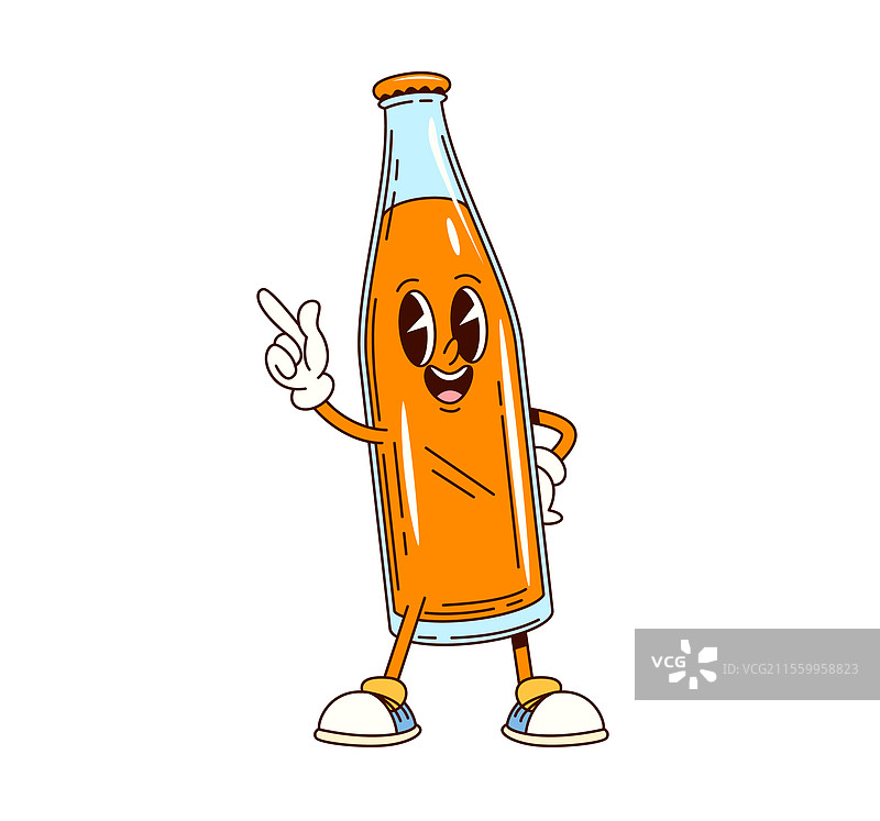 快乐微笑的角色与时尚的汽水饮料瓶图片素材