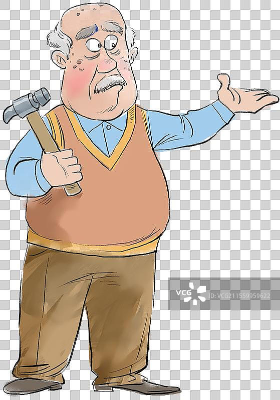 元素：困惑，不高兴的，担心，生病的老人，老爷爷图片素材