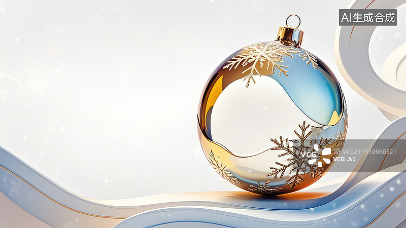 【AI数字艺术】2D卡通居右-圣诞装饰球与雪花图案图片素材